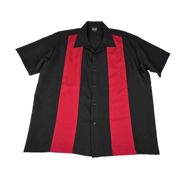 Red Other - Steady Bowling Shirt Mens XL Red Black Short Sleeve Button Up Rockabilly Casual